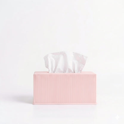 Ribbed cube tissue box cover in baby pink — 3D printed modern bathroom accessory by Lux Print Labs