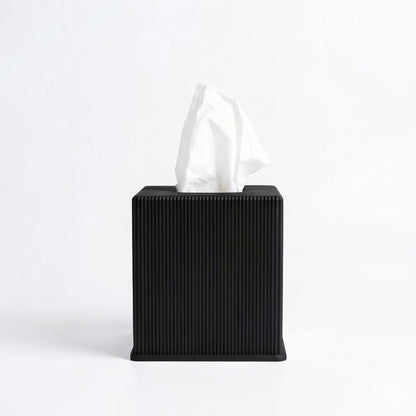 Ribbed cube tissue box cover in charcoal — 3D printed modern bathroom accessory by Lux Print Labs