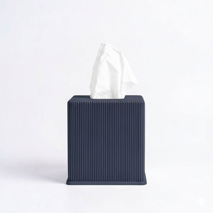 Ribbed cube tissue box cover in dark grey — 3D printed modern bathroom accessory by Lux Print Labs