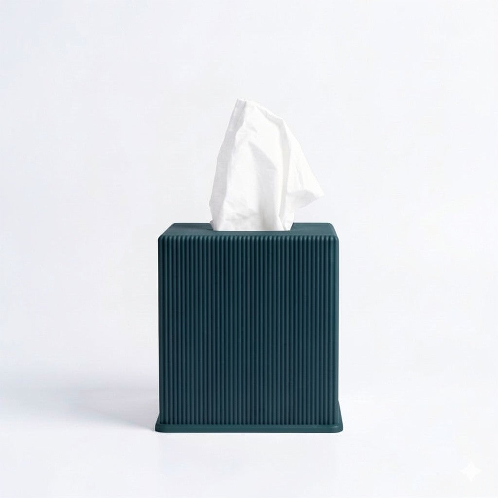 Ribbed cube tissue box cover in morandi green — 3D printed modern bathroom accessory by Lux Print Labs