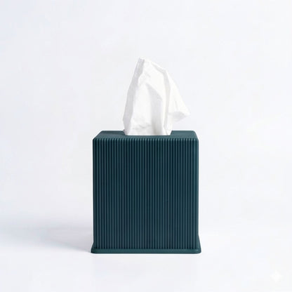 Ribbed cube tissue box cover in morandi green — 3D printed modern bathroom accessory by Lux Print Labs