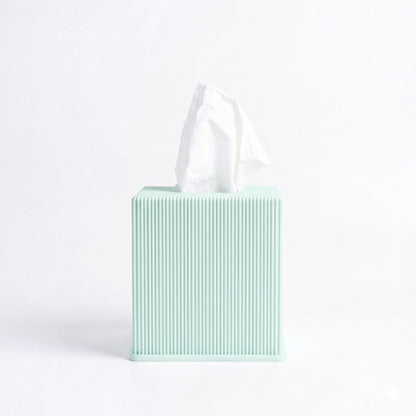 Ribbed cube tissue box cover in sage — 3D printed modern bathroom accessory by Lux Print Labs
