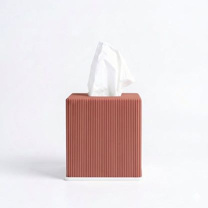 Ribbed cube tissue box cover in terracotta — 3D printed modern bathroom accessory by Lux Print Labs