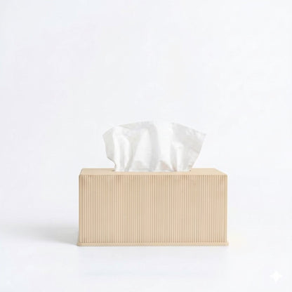 Ribbed rectangle tissue box cover in bone — 3D printed modern bathroom accessory by Lux Print Labs