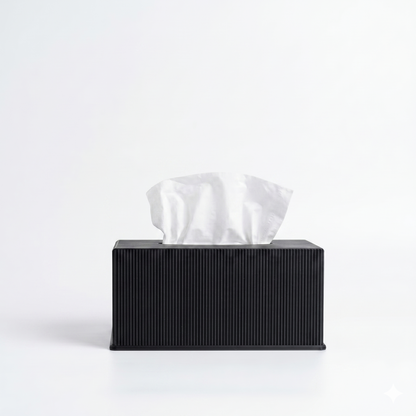 Ribbed rectangle tissue box cover in charcoal  — 3D printed modern bathroom accessory by Lux Print Labs