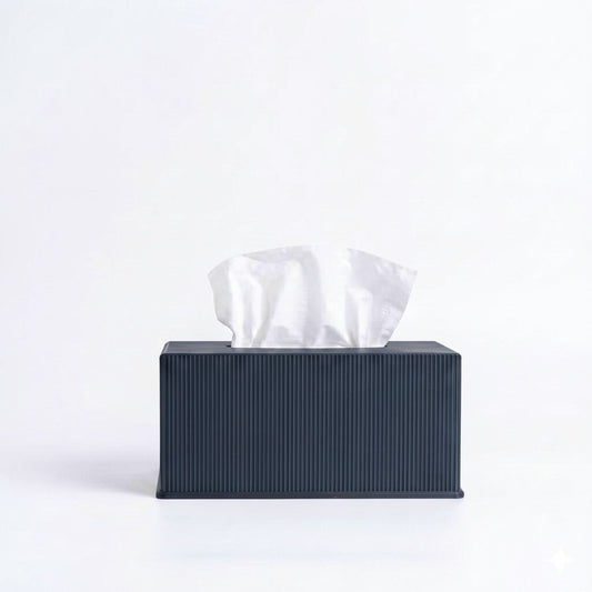 Ribbed rectangle tissue box cover in dark grey — 3D printed modern bathroom accessory by Lux Print Labs