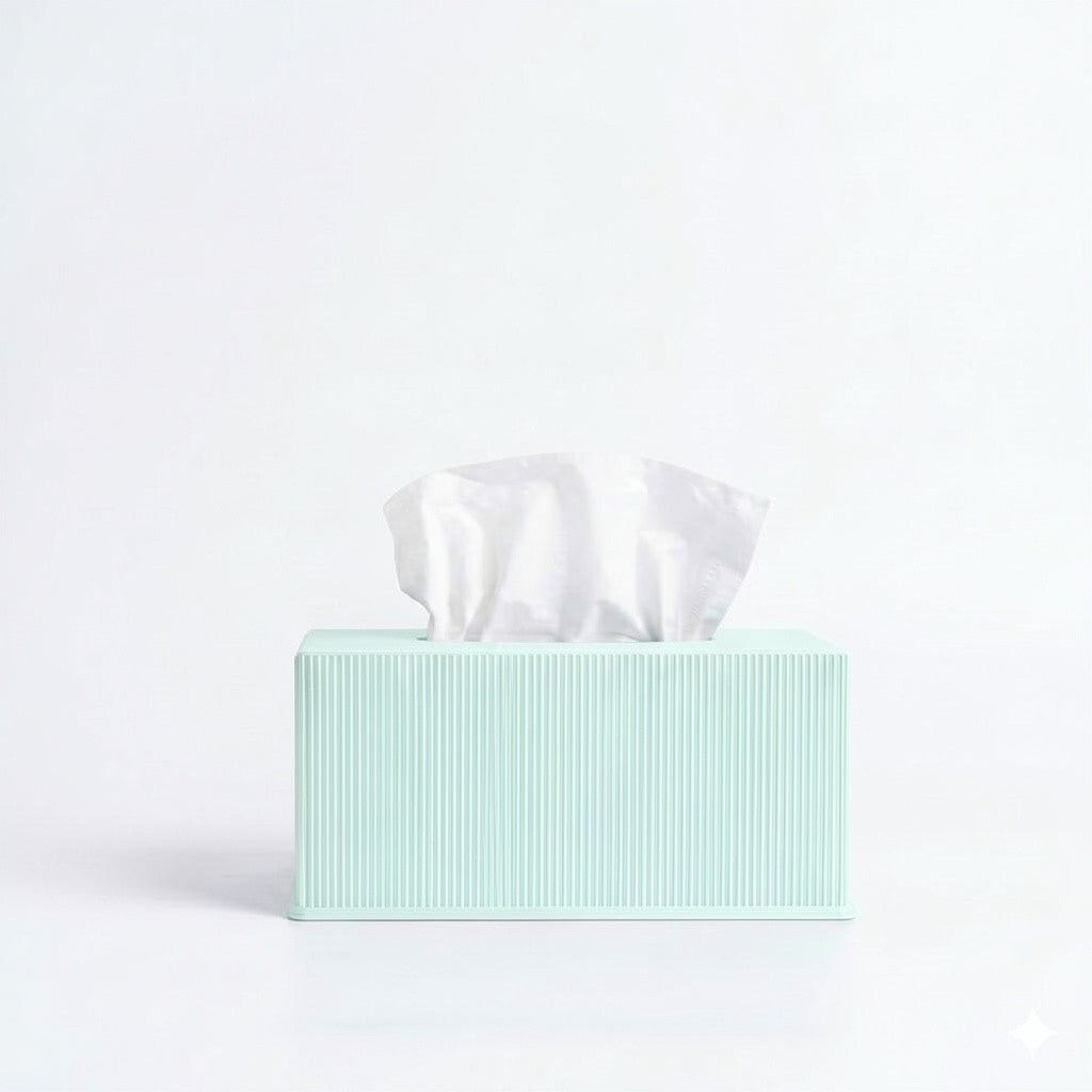 Ribbed tissue box cover in Sage — 3D printed modern bathroom accessory by Lux Print Labs