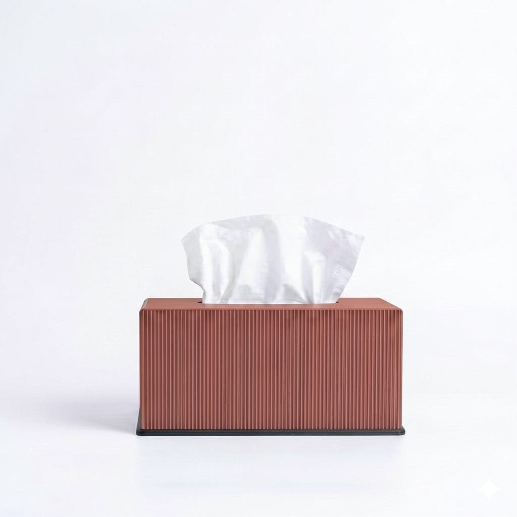 Ribbed tissue box cover in terracotta— 3D printed modern bathroom accessory by Lux Print Labs