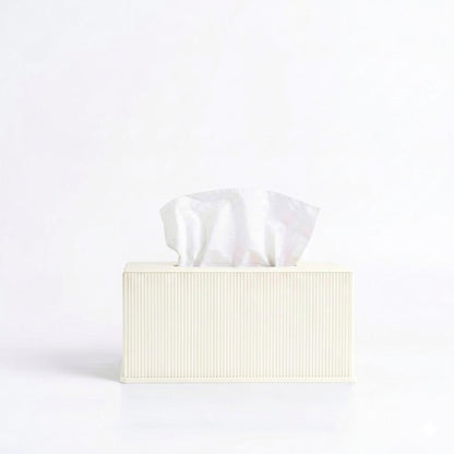 Ribbed rectangle tissue box cover in white — 3D printed modern bathroom accessory by Lux Print Labs