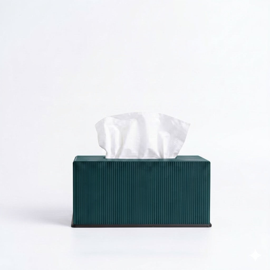 Ribbed rectangle tissue box cover in morandi green — 3D printed modern bathroom accessory by Lux Print Labs