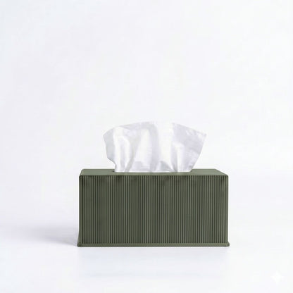 Ribbed rectangle tissue box cover in olive green — 3D printed modern bathroom accessory by Lux Print Labs