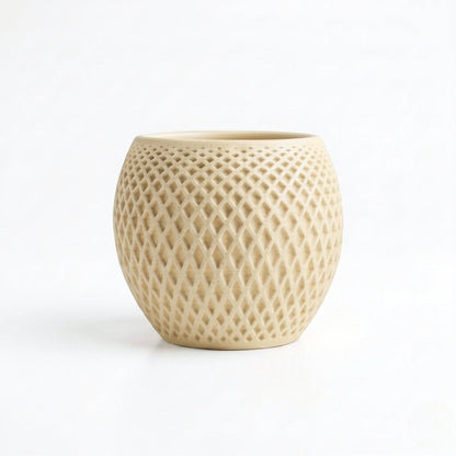 Lux Print Labs beige geometric diamond-weave PLA planter with a matte finish.